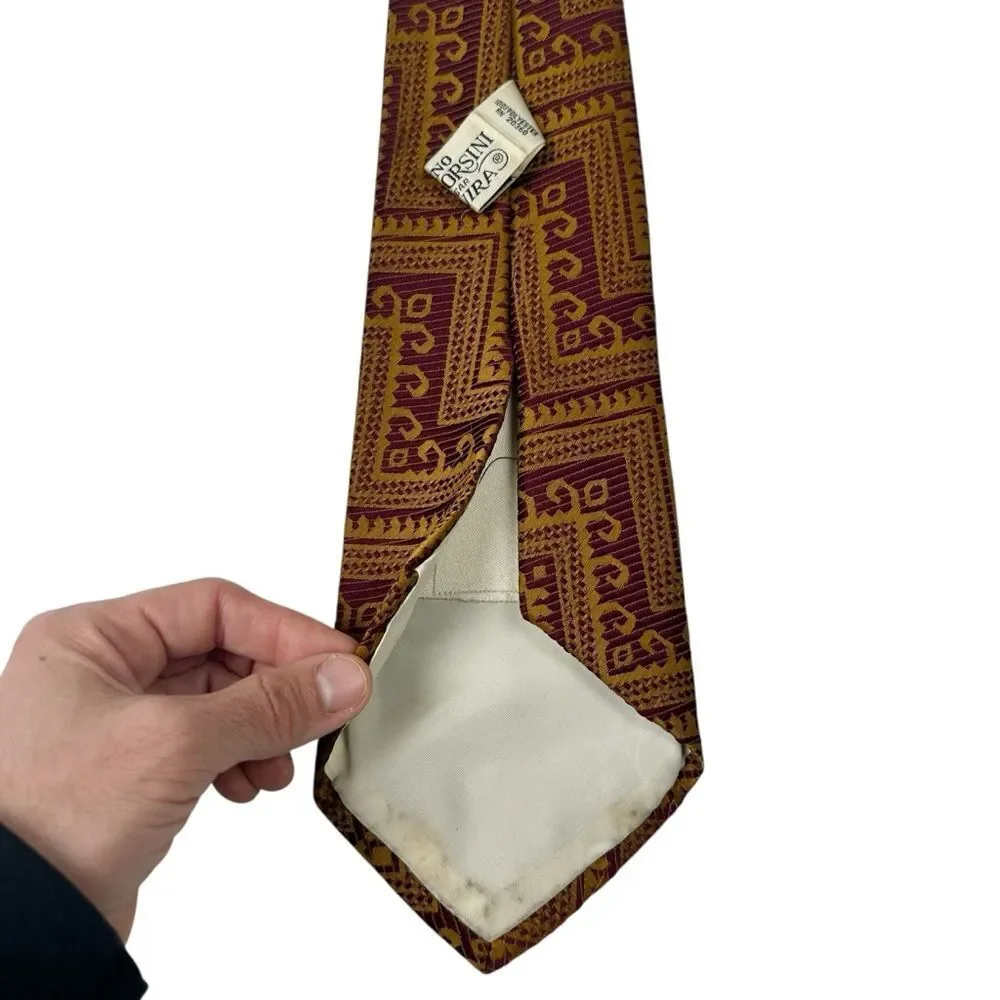 Vintage 1970s Dino Orsini Men’s Tie Burgundy Gold Mod Funky